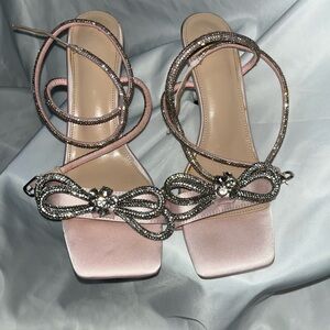 SPARKLY Elegant Pink Strappy Heels with Rhinestone Bow 8.5 women’s